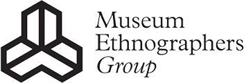 Museum Ethnographers Group logo - a three-pointed shape with lines extending from the middle, and then the title on the right.
