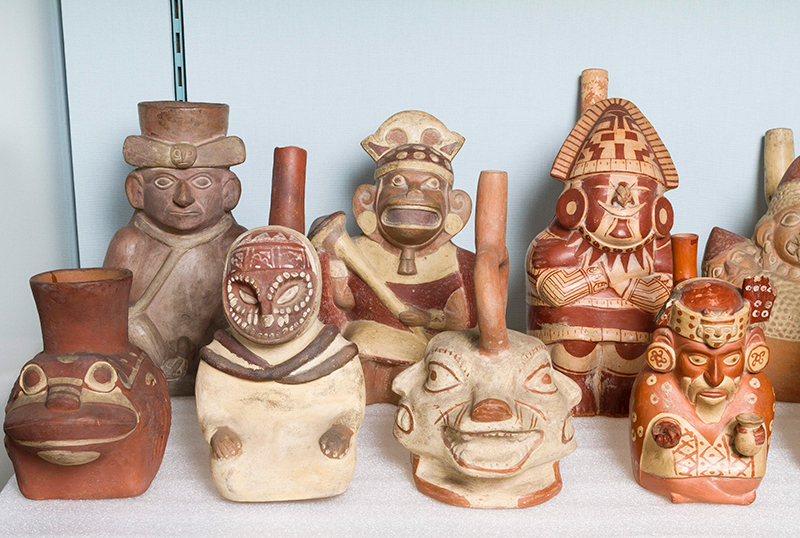 Moche pottery on display in the Andrews Gallery at MAA