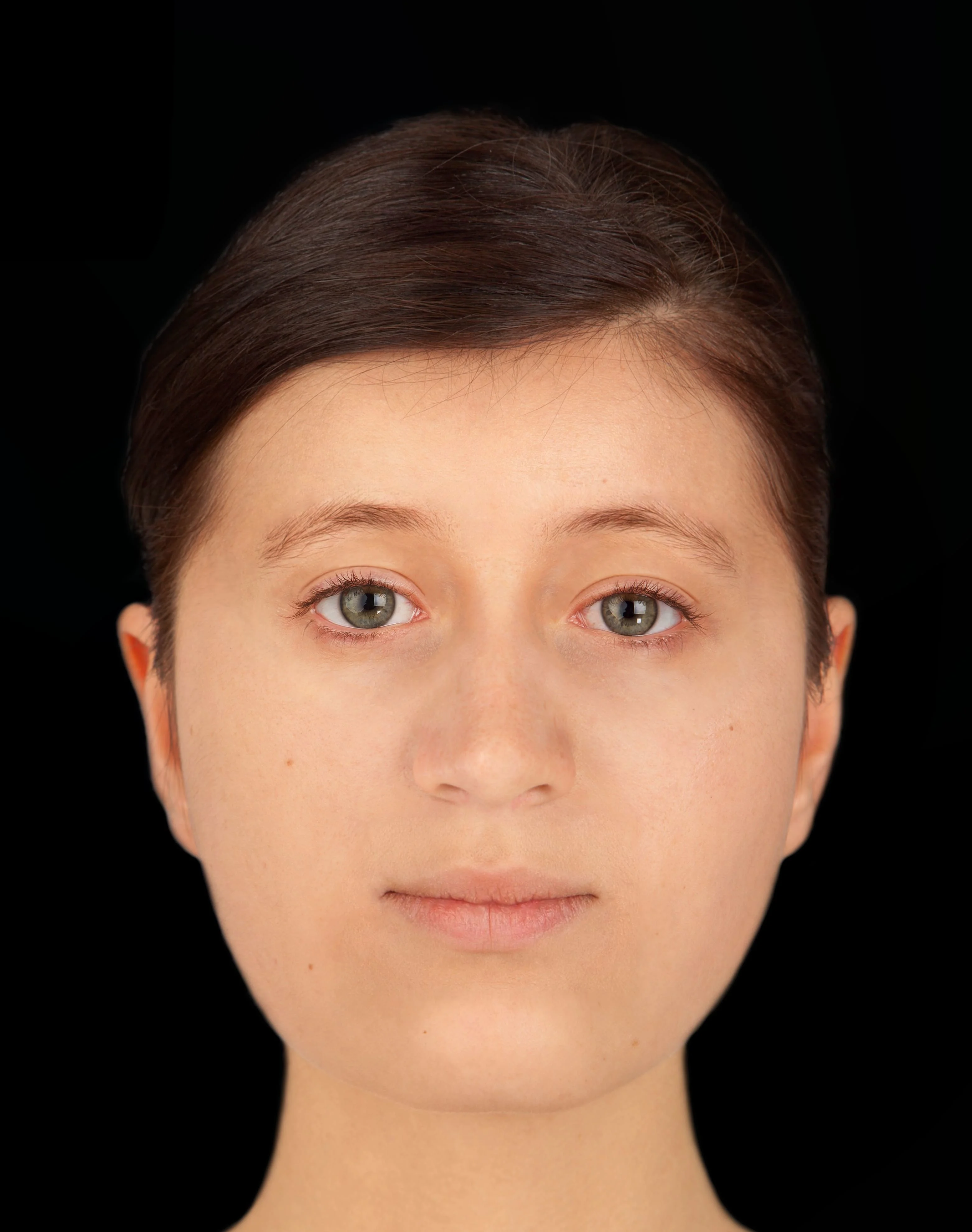 Facial reconstruction of a 7th Century Caucasian female with brown hair.