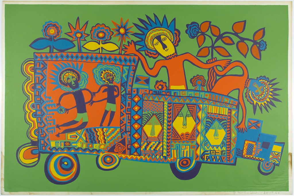 Screenprint titled 'Independence Celebration' by Mathias Kauage