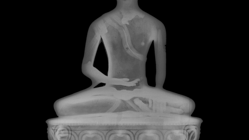 X Ray of a statue of Buddha Sakyamuni in bhumisparsa mudra, or earth touching position