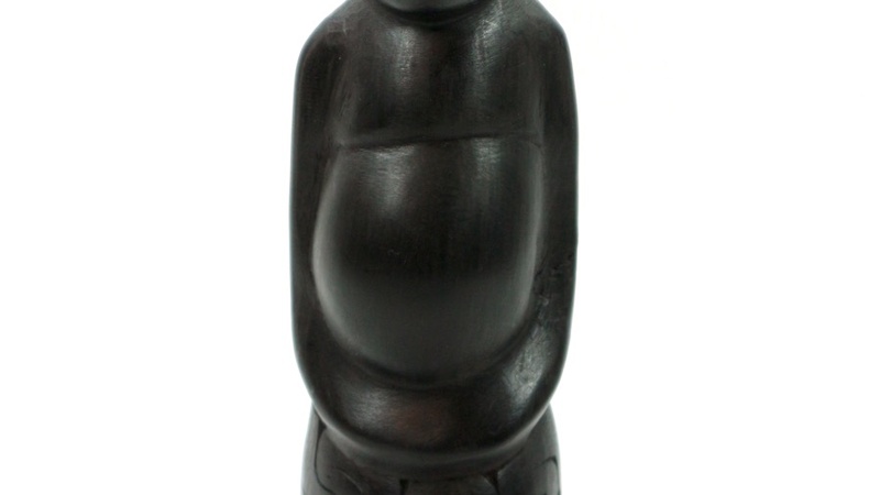 Polished ebony wood (gai) figure of Tudava's (the hero that killed the giant man-eater Dokanikani) pregnant mother Metigisi/Bolitukwa from Alotau, Milne Bay, Papua New Guinea
