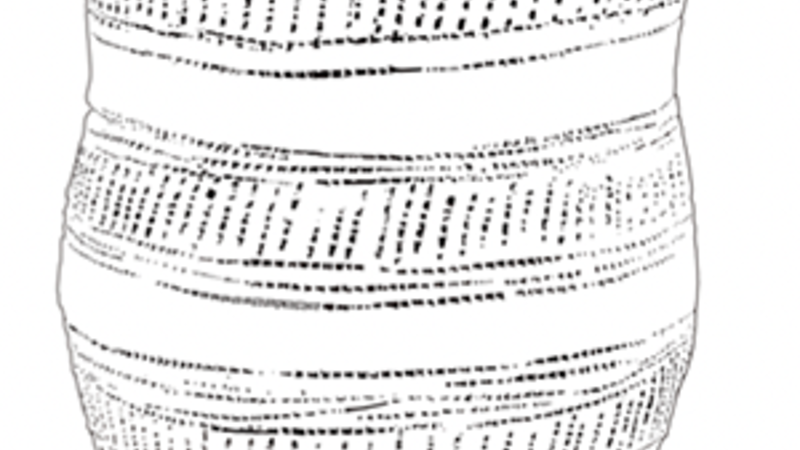 A line drawing of a Beaker-style pot. There are horizontal segments containing dotted patterns.