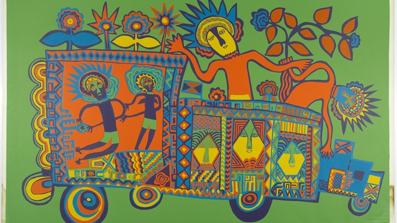Screenprint titled 'Independence Celebration' by Mathias Kauage