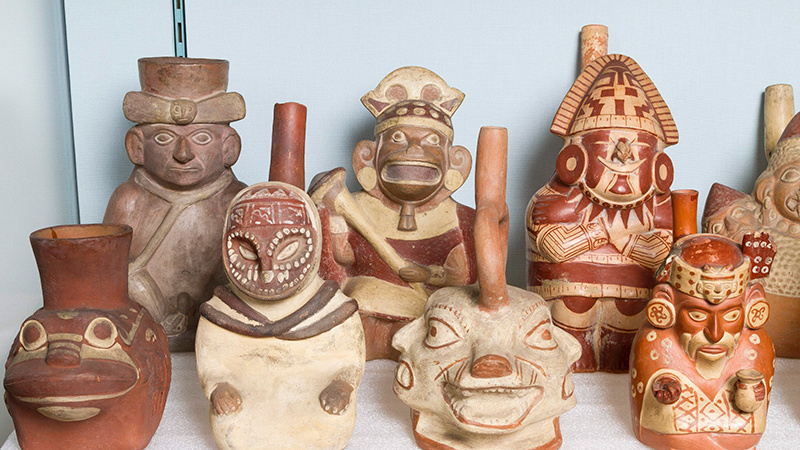 Moche pottery on display in the Andrews Gallery at MAA