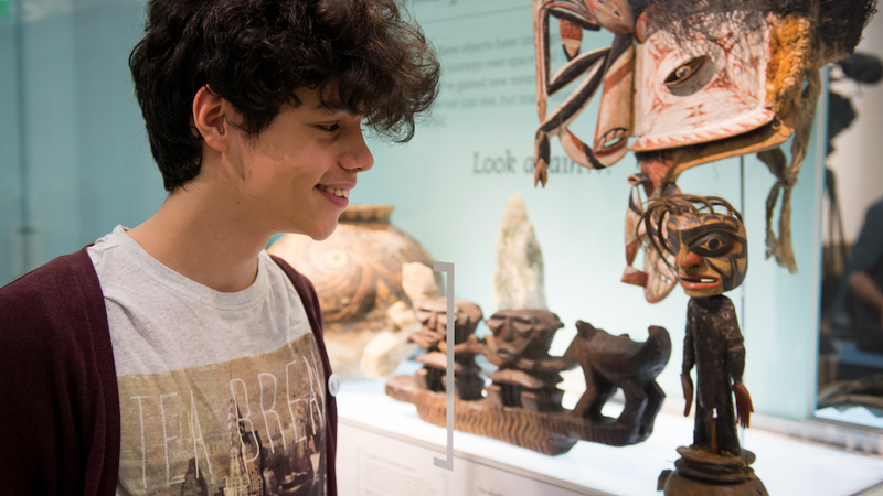 A student looks at a display