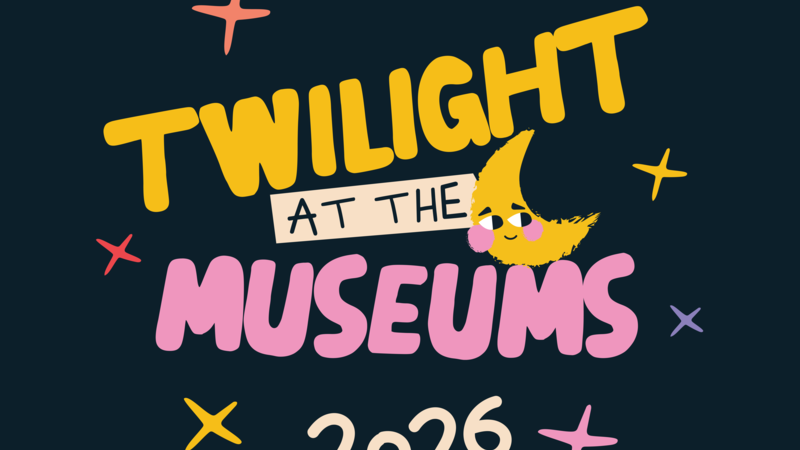 The Twilight at the Museums 2026 logo which features an illustration of a smiling crescent moon alongside the text.