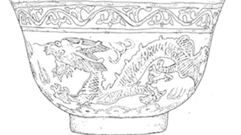 A line drawing of a Tibetan tea cup.