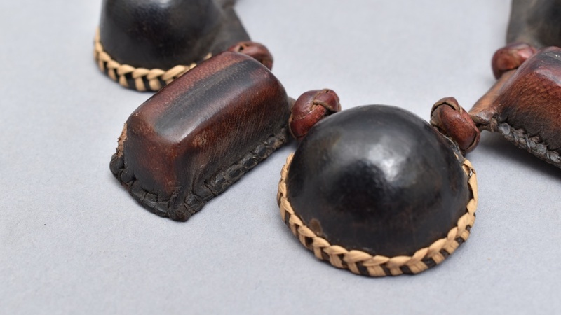 Detail of leather necklace from Sierra Leone, collected in 1914