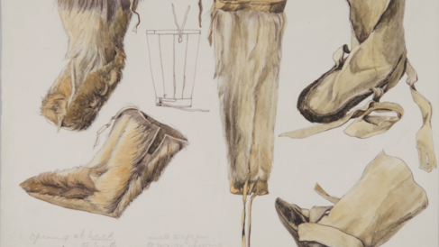 A series of sketches and drawings of animal hide boots.