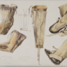 A series of sketches and drawings of animal hide boots.