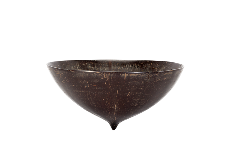 Dark brown circular cup with pointed base.