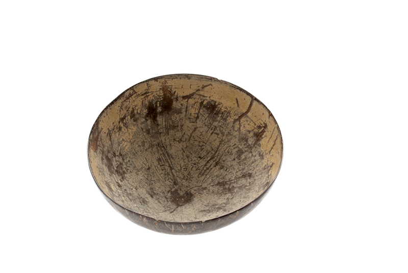Dark brown rounded bowl, with a yellow residue visible inside.