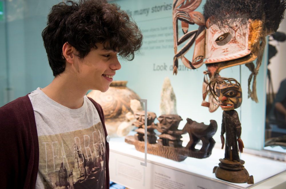 A student looks at a display
