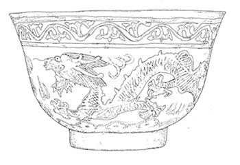 A line drawing of a Tibetan tea cup.