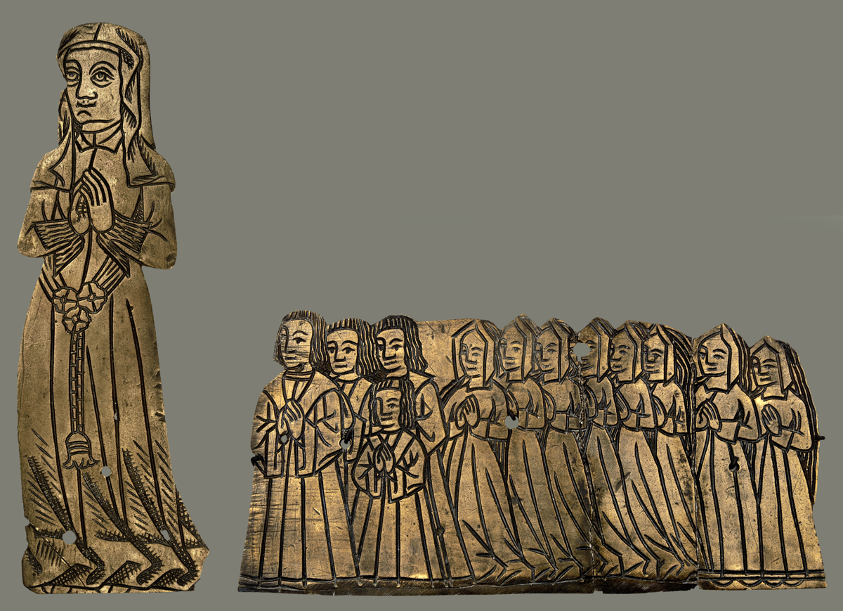 Medieval English palimpsest monumental brass to a lady and her four sons and eight daughters